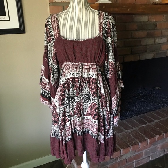Free People Dresses & Skirts - Free People Maroon Bohemian Boho Festival Dress L